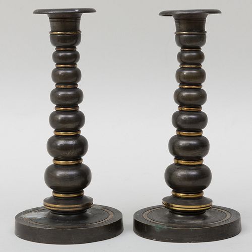 Pair of Parcel-Gilt Bronze Candlesticks, Modern