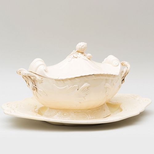French Rococo Style Creamware Tureen, Cover and Underplate