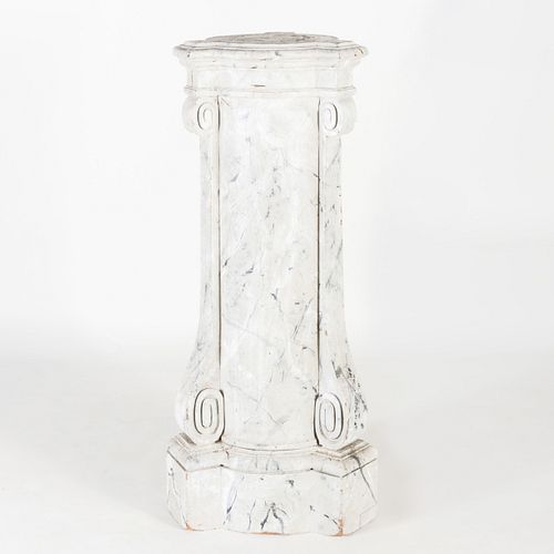 Neoclassical Faux Marble Painted Wood Fluted Pedestal