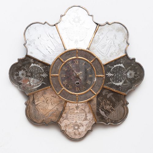 Italian Gilt-Metal and Etched Mirror Plate Clock, Possibly Venetian