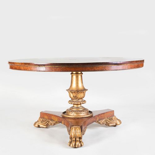 Late Regency Amboyna and Parcel-Gilt Center Table