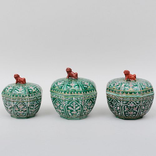 Chinese Famille Verte Porcelain Three Piece Garniture