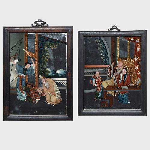 Pair of  Chinese Export Reverse Paintings on Glass