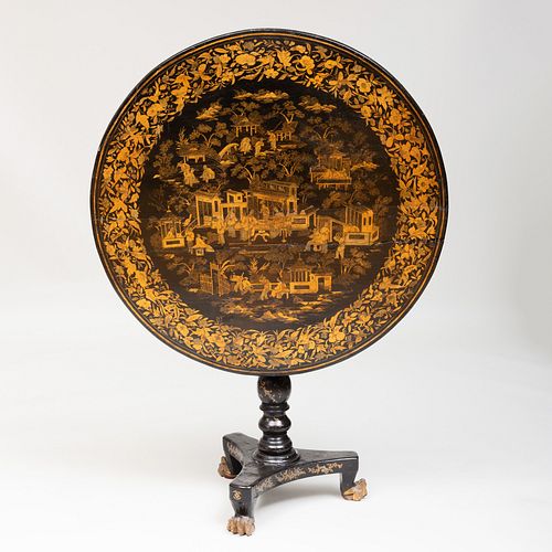Chinese Export Black Lacquer and Parcel-Gilt Tilt-Top Table