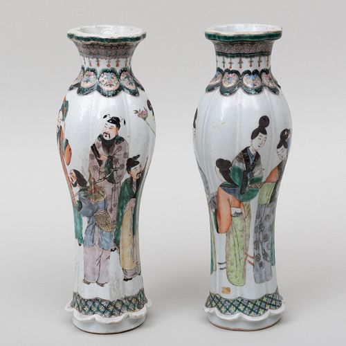 Pair of Chinese Famille Verte Porcelain Baluster Vases