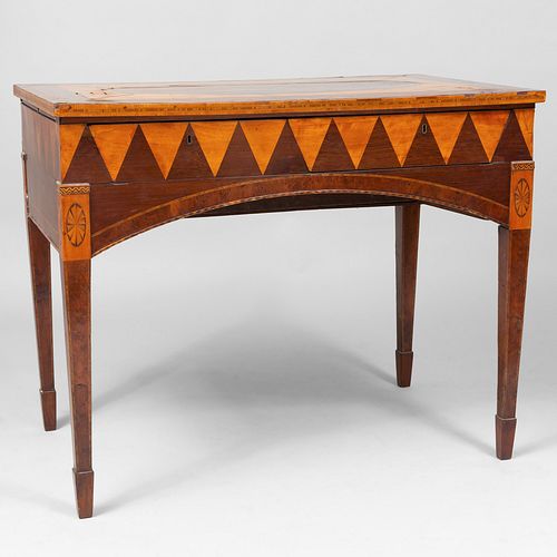 Rare Late George III Inlaid Mahogany and Satinwood Parquetry Mechanical Writing Table 