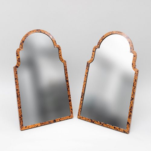 Pair of Queen Anne Style Faux Tortoiseshell Dressing Mirrors