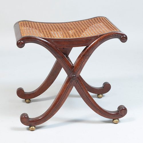 Late Regency Mahogany and Caned X-Form Stool, Attributed to Gillows