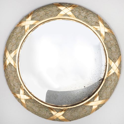 Green Painted and Parcel-Gilt Convex Mirror, Modern