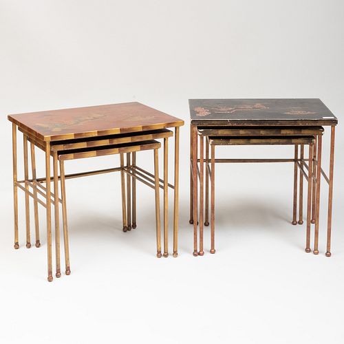 Group of Six Metal-Mounted Lacquer Nesting Tables 