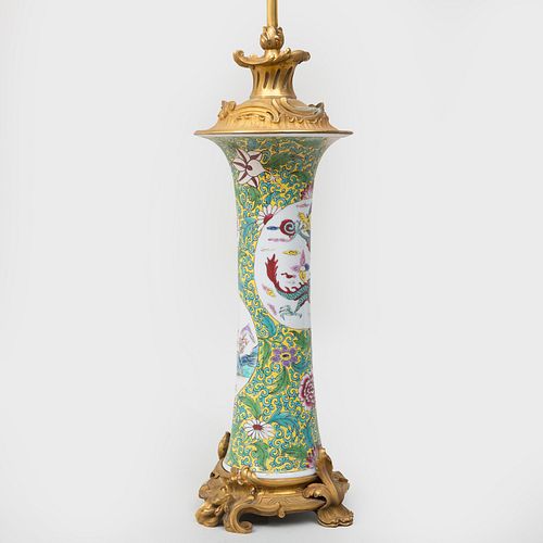 Chinese Style Ormolu-Mounted Porcelain Vase Mounted as a Lamp