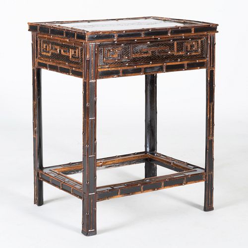 Chinese Export Black Painted Bamboo Side Table 