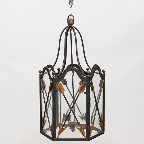 George III Style Parcel-Gilt Wrought-Iron Hall Lantern