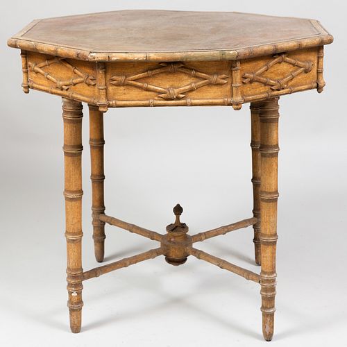 Victorian Painted Faux Bamboo and Leather Octagonal Table