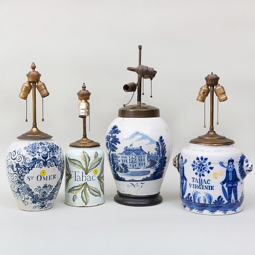 Group of Four Dutch Pottery Jars Mounted as Lamps
