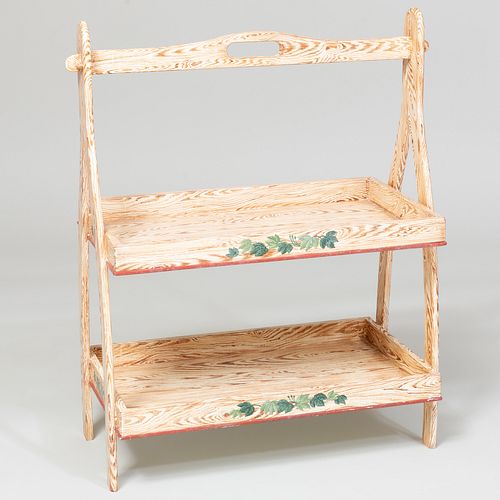 Faux Bois Painted Wood Two Tier Plant Stand