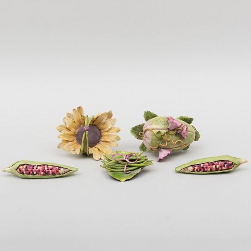 Group of Hand Painted Porcelain Models of Flowers and Vegetables
