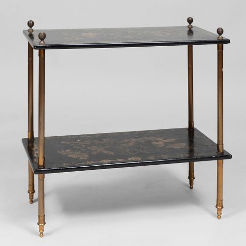 Japanese Brass-Mounted Black Lacquer and Parcel-Gilt Two Tier Table