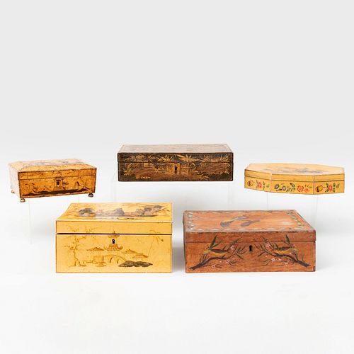 Five Regency Style Polychrome Painted Boxes