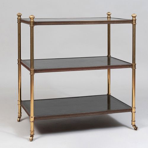 Brass and Leather Three Tier Table, Modern