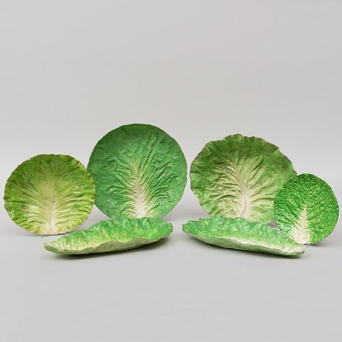 Group of Six Continental Porcelain Leaf Form Serving Wares