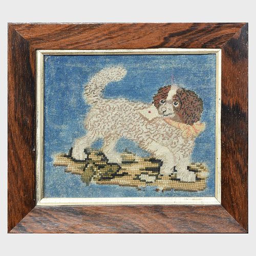 English Needlepoint of a Spaniel with a Bow