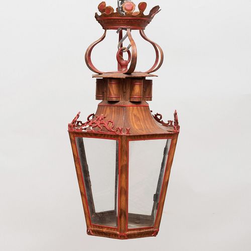 Victorian Style Faux Bois Painted Tin Hall Lantern
