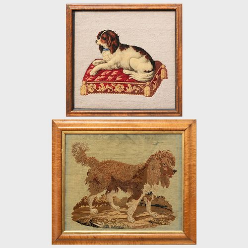 Two Needlework Pictures of Spaniels