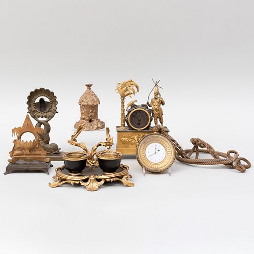 Group of Gilt-Metal-Mounted Clocks and Desk Accessories