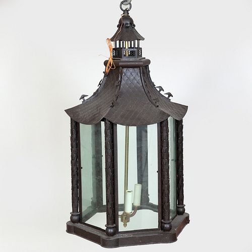 Pagoda Form TÃ´le Painted Lantern, Modern