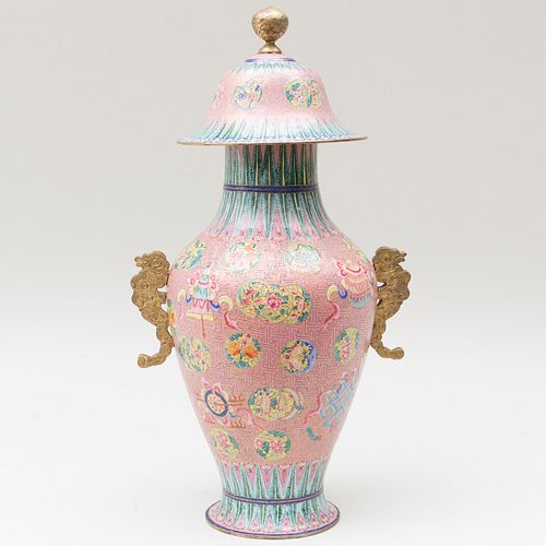 Chinese Enameled Pink Ground Vase