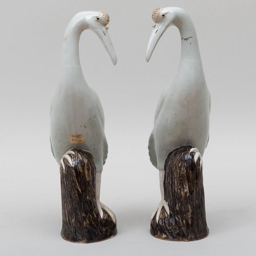 Pair of Chinese Export Porcelain Models of Cranes
