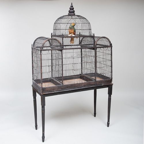 Painted Triple Dome Bird Cage on Stand
