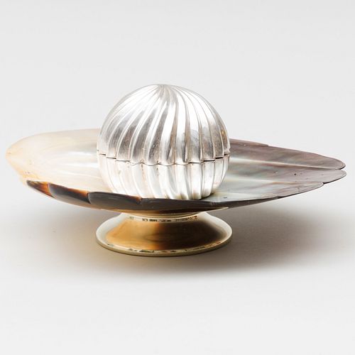 Victorian Silver-Mounted Mother-of-Pearl Inkstand