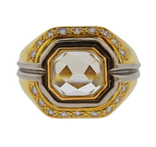 18K Gold Diamond Yellow Stone Ring