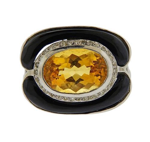14K Gold Diamond Citrine Onyx Ring