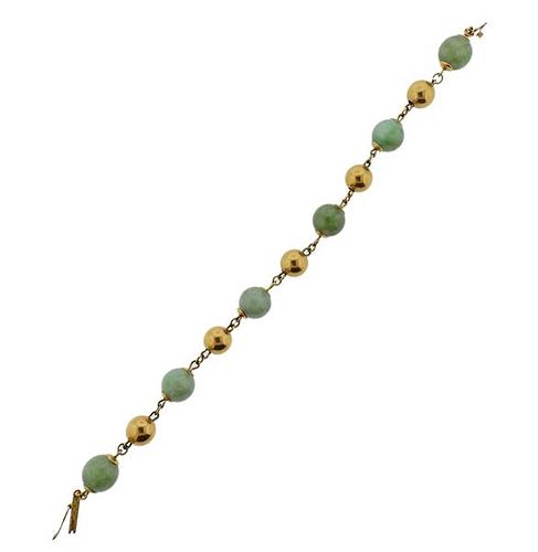 14K Gold Jade Bead Bracelet