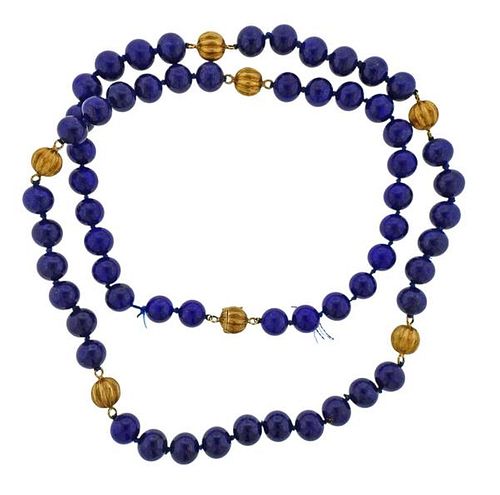 14k Gold Lapis Bead Necklace 