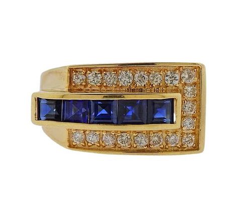 14K Gold Diamond Sapphire Ring