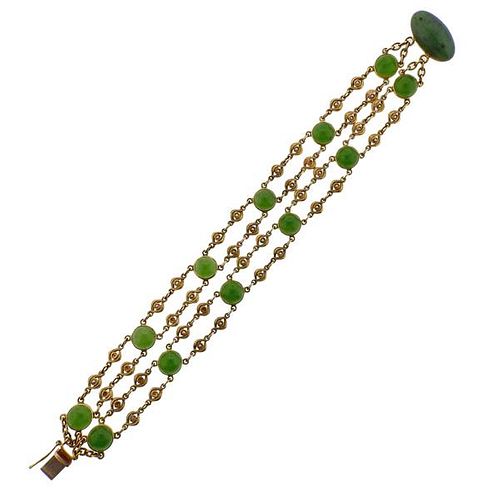 Antique Tiffany &amp; Co 14k Gold Nephrite Pearl Bracelet 