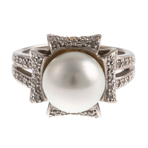 A Pave Diamond & South Sea Pearl Ring in 14K
