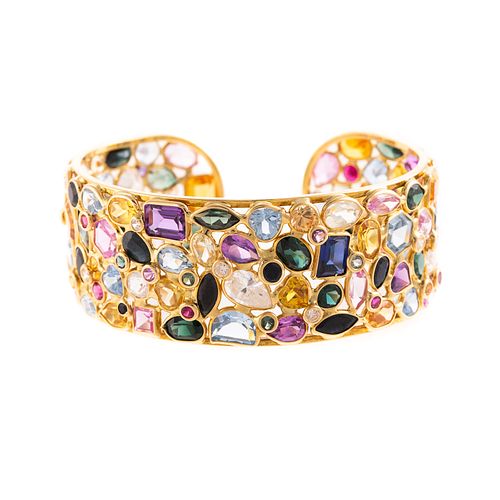 A Wide Gemstone & Diamond Cuff Bracelet