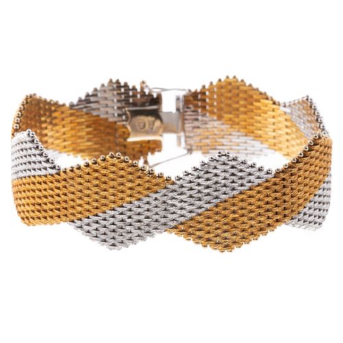 A Heavy 18K Yellow & White Gold Mesh Bracelet