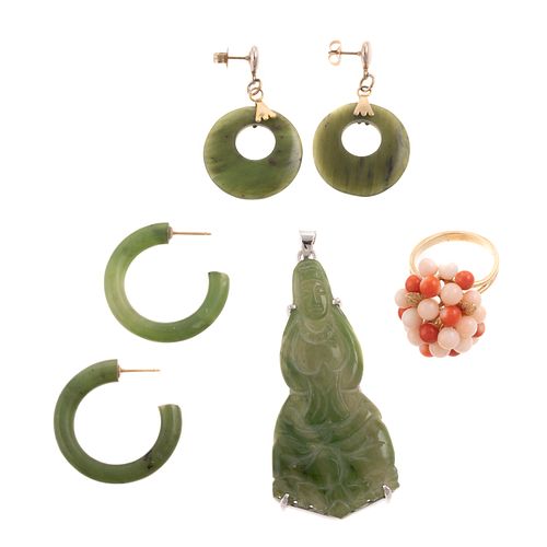 A Collection of Green & Orange Coral Jewelry