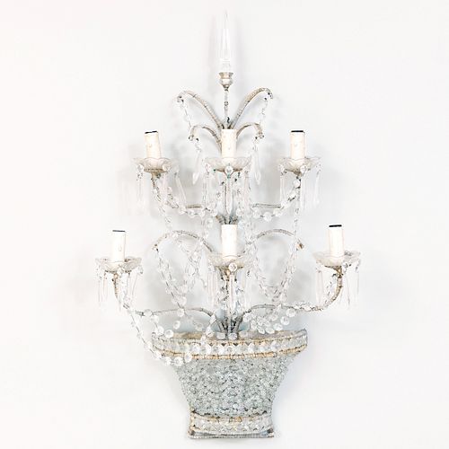 Single Silvered-Metal and Glass Six-Light Wall Sconce, in the manner of Bagues