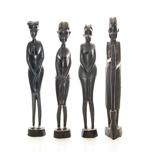 4 HAND CARVED AFRICAN FEMALE FIGURAL SCULPTURES