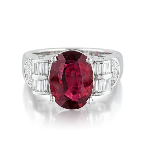 4.02-Carat Oval-Shaped Thai Ruby and Diamond Ring