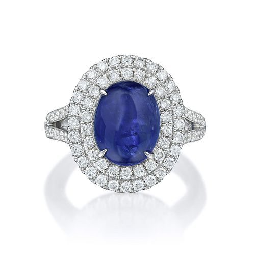 3.49-Carat Burmese Unheated Sapphire and Diamond Ring
