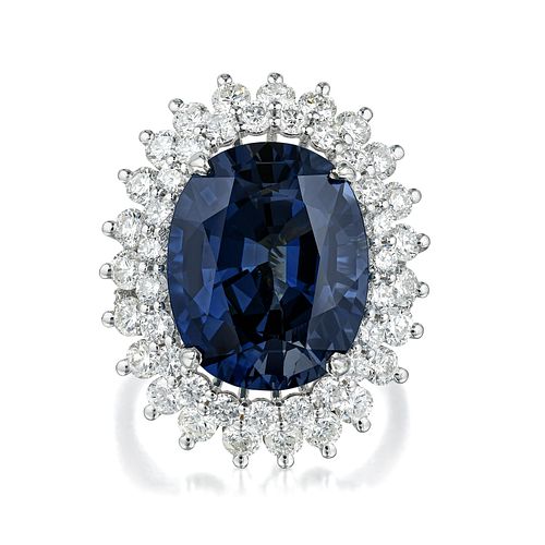 10.85-Carat Unheated Sapphire and Diamond Ring