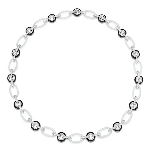 Onyx Rock Crystal and Diamond Link Necklace